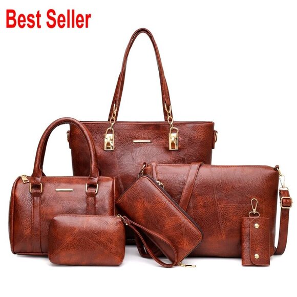 Handbags - Faux Leather Tote Satchel Shoulder Bag Set with Adjustable Strap